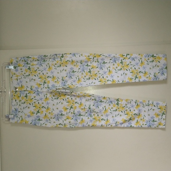 Calvin Klein White Yellow Tropic Floral Skinny Ankle Jeans Pants Mid Rise Size 6 - Picture 3 of 16